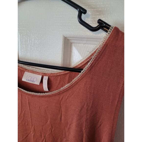 LOGO Layers Lori Goldstein Medium Peach Brown Tank Rayon Basic Under Blouse - Picture 3 of 5